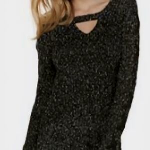 Rock & Republic Black V-Neck Sweater with Cut-Out